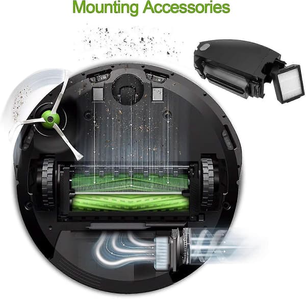Påfyllingssett for Irobot Roomba I7 I7+/i7 Plus E5 E6 E7 Serie Robotstøvsuger, 2 høyeffektive filtre + 3 kantbørster + 1 Multi-
