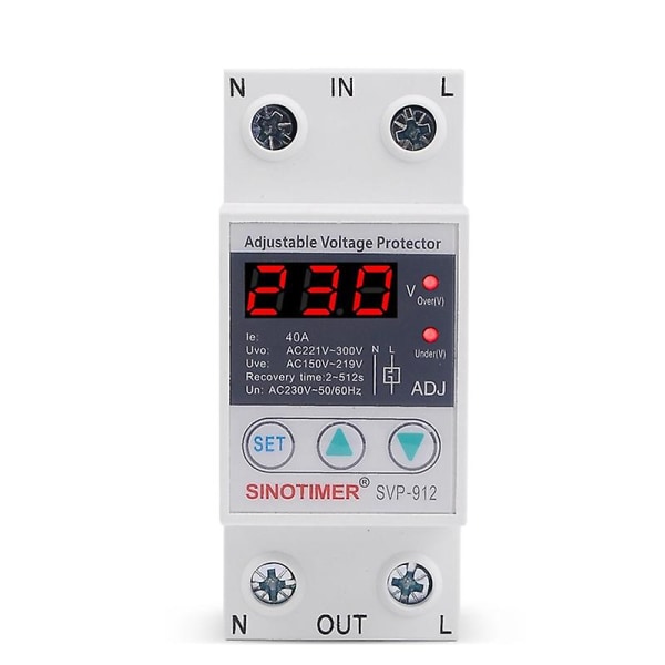 Sinotimer LED-display SVP-912 40A DIN-skena 230V Justerbar Överspänning Underspänningsskydd