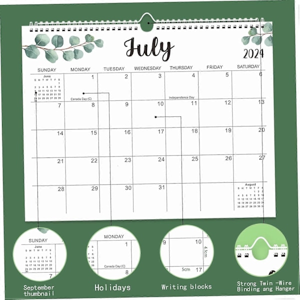 Kalender 2024-2025, 18 Måneder Juli 2024 - Dec 2025 Vægkalender med Tom Plads Spiralindbinding