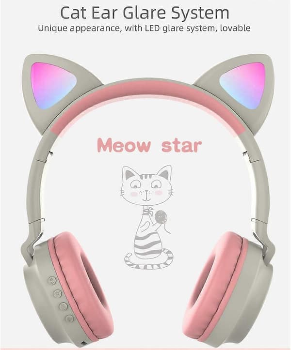 Katøre Hovedtelefoner, Trådløse Bluetooth Hovedtelefoner med LDE Lys & Mikrofon, Foldbart Stereo Lyd Gaming Headset til Voksne