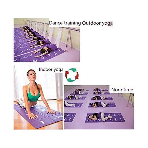 Foldbar yogamåtte i PVC, træningsmåtte, tyk, ikke-foldbar fitnessmåtte, gulvspilmåtte, lilla