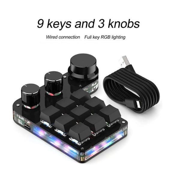 Mini Gaming Keypad 12 Taster 2 Knapper Blå Kontakt Sort Farve Programmering Makro Keypad med RGB Lys til Industri