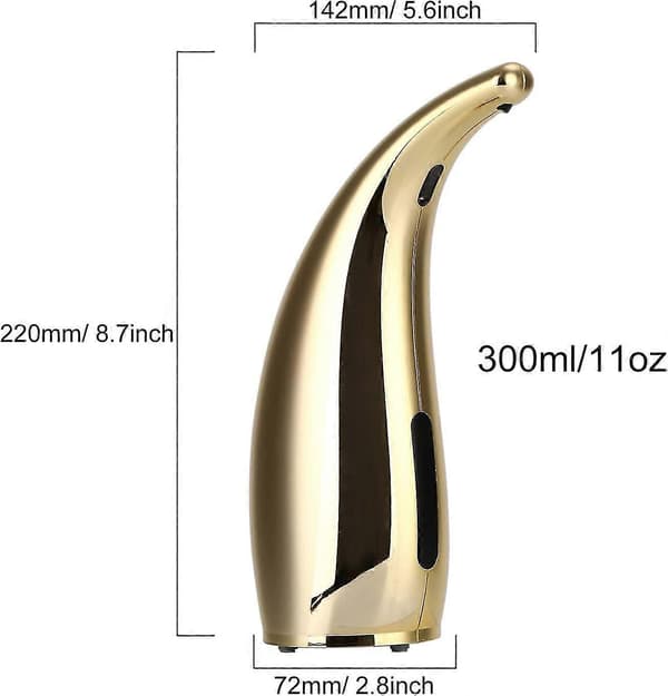 Automatisk sæbedispenser, berøringsfri flydende sæbedispenser, med infrarød bevægelsessensor, guld, 300 ml/11 oz