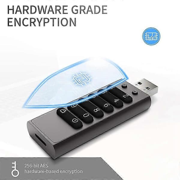 Säker USB-enhet, 32GB Krypterad USB-minne Hårdvarulösenord Minnessticka med Knappsats U Disk