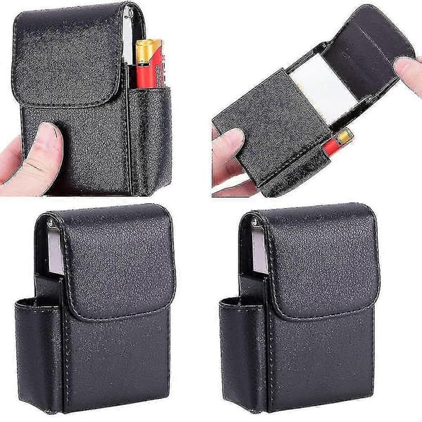 Cigaretetui med PU-læder, Flip Lighter Taske, Visitkortetui, sort