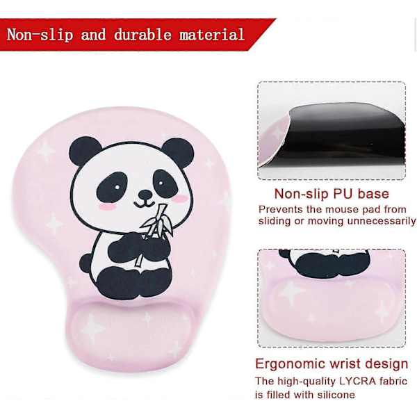 Panda Ergonomisk Musmatta med Handledsstöd, Handledsskyddad Personlig Bekväm Minnesskum Support, Halkfri PU Gummi Bas Musmatta Smärtlindring