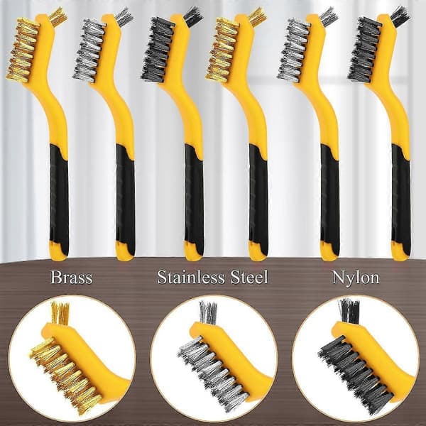 6-pack Trådborstset Borstad Mässing/Rostfritt Stål/Nylon Trådborstar för Rengöring med Böjd