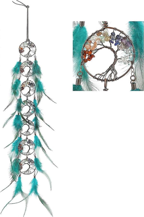 7 Chakra Livets Træ Drømmefanger, Boho Fjer Drømmefanger Vægkunst Feng Ornament
