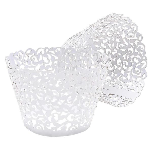 50 st Vit Cupcake-omslag Spets Cupcake-foder Cupcake-koppar Fodral för Bröllop Födelsedag
