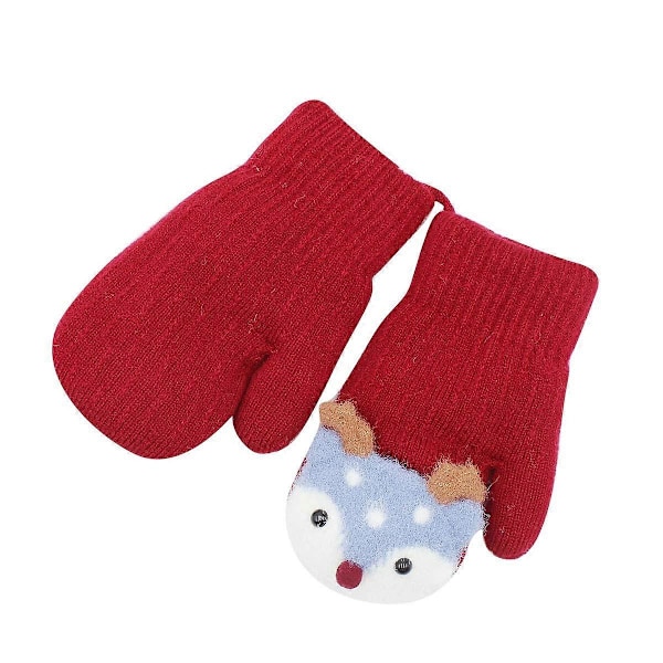 WJTG Unisex Tykke Plysforede Hansker med Snor, Klemelyd og Jule-Elgmønster for Småbarn WinJ