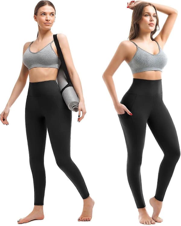 Leggings med lommer til kvinder, højtaljede smørbløde dameleggings til