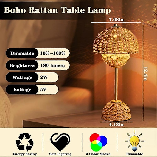 Sød LED Sengelampe til Børn 3 Farvetilstande Boho Lampe