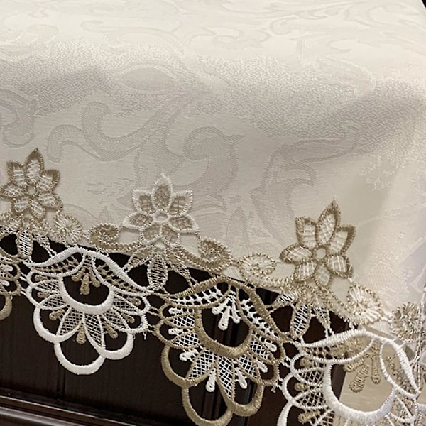 Pöytäliina, pitsinen pöytäliina suorakulmaisille pöydille, vintage-tyyliset hääpöytäliinat vastaanottoon, vauvakutsuihin, syntymäpäiväjuhliin, muodolliseen ruokailuun, illalliselle