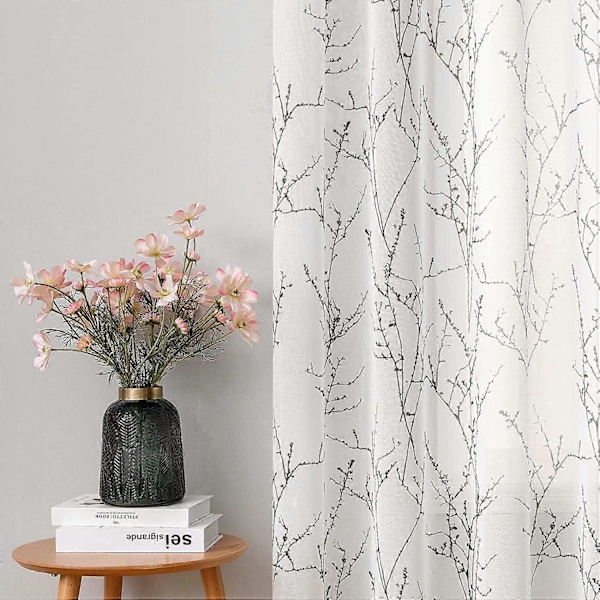 Paneelit Verhot Oksakuvioinen Painettu Puoliläpinäkyvä Ikkunav verho Pehmeä Elegantti Kestävä Koristelu Käsittely 140x160CM(LXH) Musta