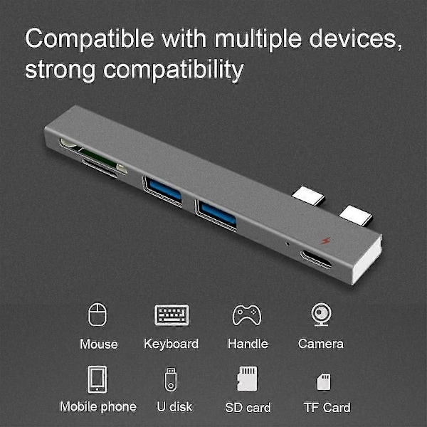 Dubbel Typ C Hub USB-C till USB 2.0 PD Laddning TF Secure Digital Kort Dock Adapter