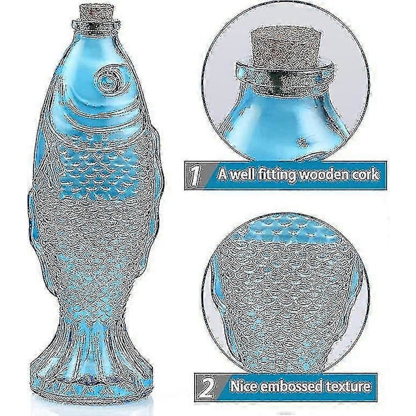 Vaso i Fiskform, Dekorativ Glaskaraff med Träpropp, Blommavas Mittstycke för Vardagsrum, Matbord, Kök, 3-pack, Kapacitet 50