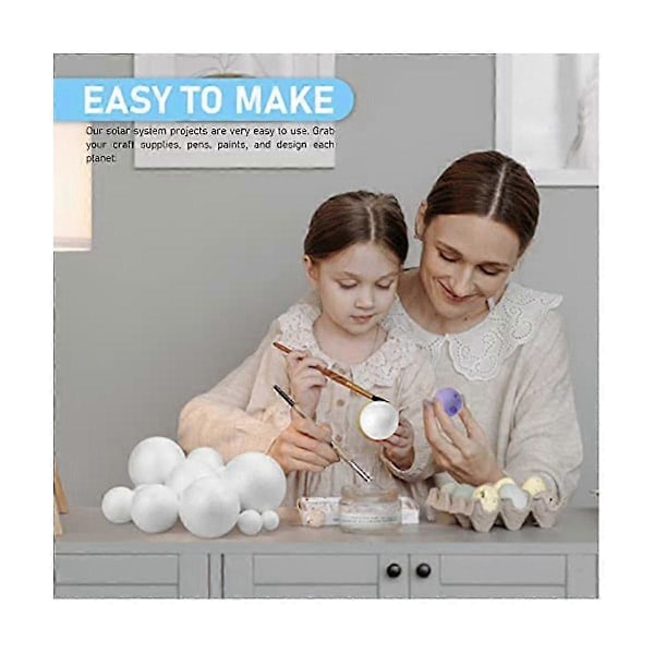 Sol System Projekt Kit, Planetmodellhantverk 14 Blandade Storlekar Polystyrenkulor Bollar Kompatibla med Skol Sc