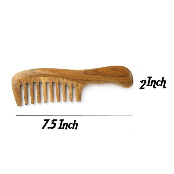 Hårkam i naturligt sandelträ med bred tand - ingen statisk träborttagningskam med smidigt handtag för tjockt lockigt vågigt hår