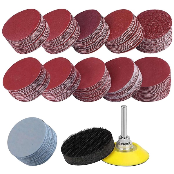 200-pack Slippappersskiva-set, 50mm Haken & Slinga Slippapper med Skumbuffert, Slippapperkorn