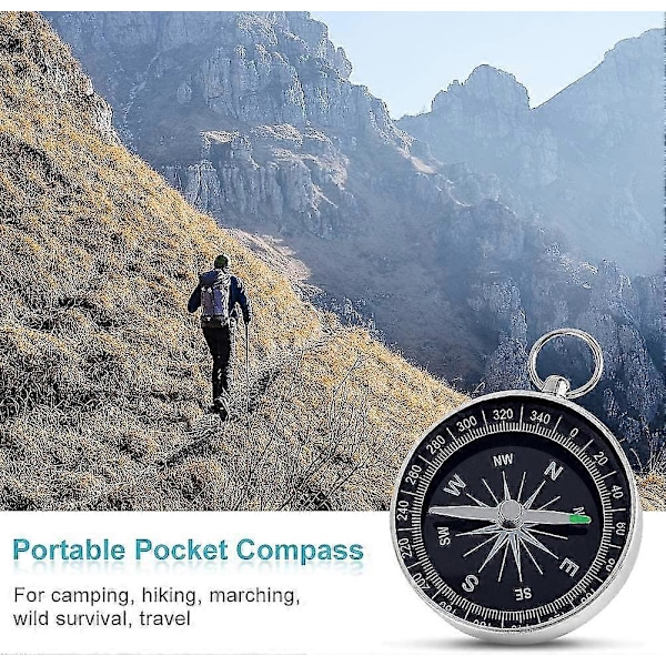 Portabel Fickkompass, Mini Orienteringskompass med Aluminiumskal för Utomhuscamping Vandring Backpacking Navigation (2st, Silver) -T