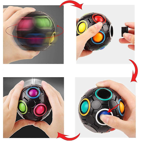 Roterande Stress Regnbågsboll Oändlighetsavlastning Spinner Fidget Leksak för Vuxna Barn Pedagogisk Magisk Kub Pussel (Svart)