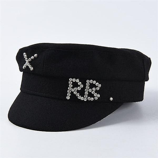 Vinter Baker-hatt i ull med krystalldekor, ull-newsboy-lue for kvinner
