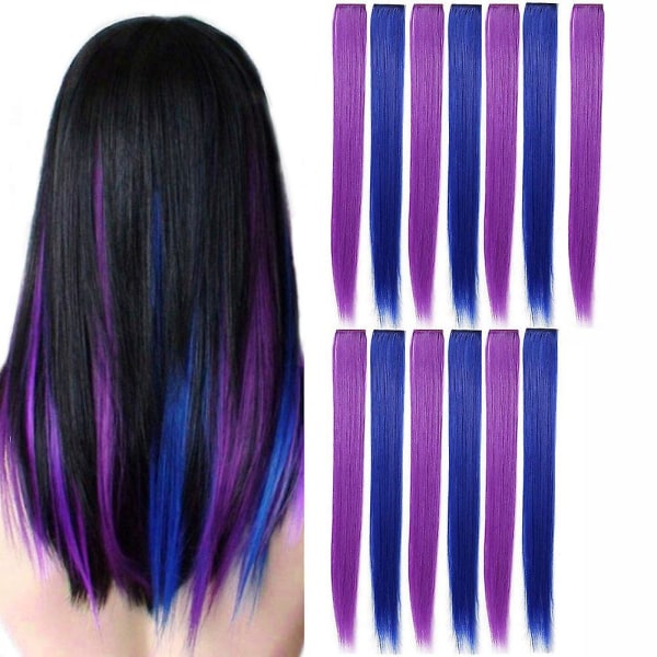 26 stk. Farvede Fest Highlights Farverige Clip In Hair Extensions 55 cm Lige syntetiske hårstykker