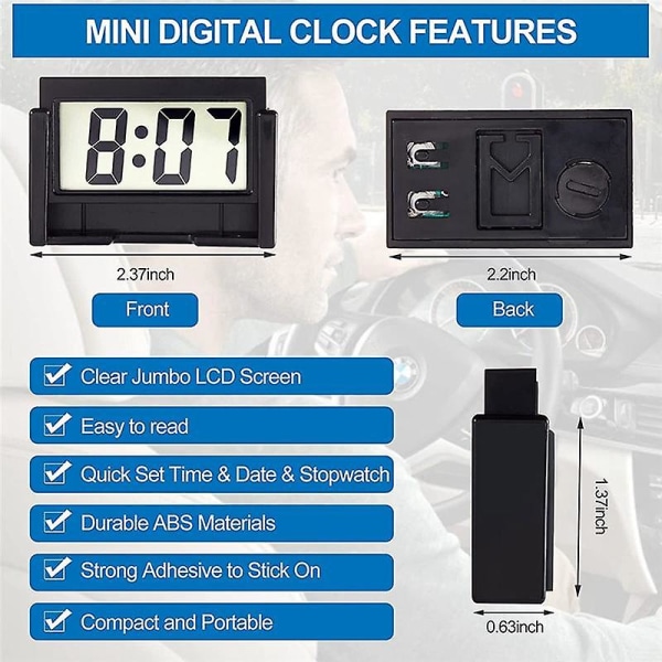 Liten digital bilinstrumentbrädeklocka batteridriven stor tydlig LCD-tidsvisning för bil, motor