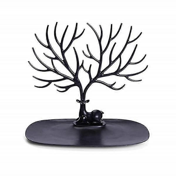 Fugle Træ Stand Smykke Display Halskæde Ørering Armbånd Holder Organizer Stativ Tårn Sort