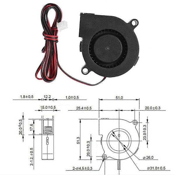 Luftblås Turbo Fläkt Ultra-Tyst Liten DC Kylfläkt 5015 DIY 3D-Skrivare Monteringssats för RepRap E