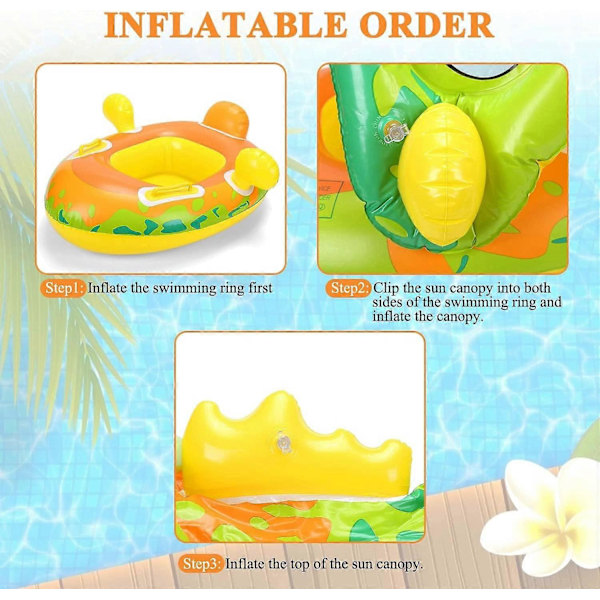Baby Pool Float med Solskærm - Oppustelig Svømmering Spædbarn Baby Floatie Spring Float Pool Fit Sikkerhedssæde Børns Vandlegetøj (Grøn-frø)
