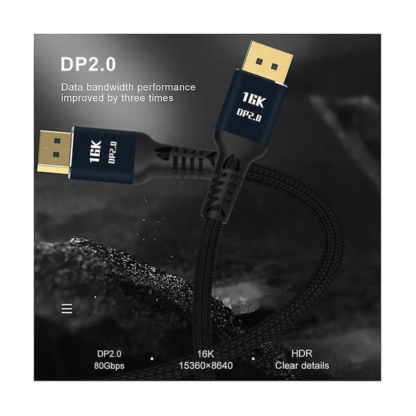 Displayport2.0 HD-videokabel 16k@60hz 80gbps Computer Grafikskærmkabel Til PC Laptop Skærm 2 Meter