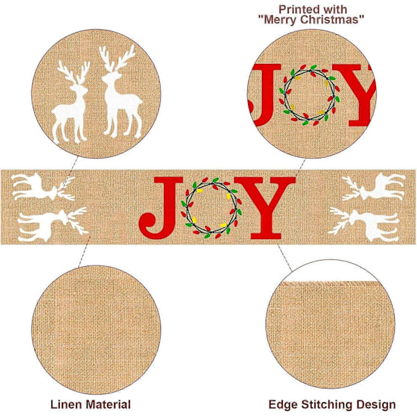 Julbordslöpare i juteväv - 33 x 183 cm - Rustik \"Christmas Joy\" bordslöpare för julhelgen