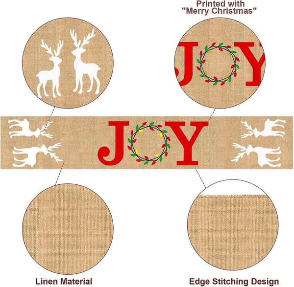Jute Julebordløper - 13 x 72 tommer - Rustikk \"Christmas Joy\" bordløper til jul