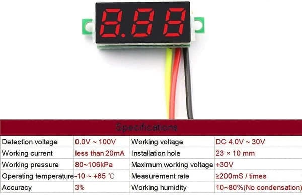 6 stk. Mini Digital Voltmeter DC 0-100V 0,28 Tommer Tre Linjers Mini Digital Voltmeter Spændingstester Meter 3 Farver