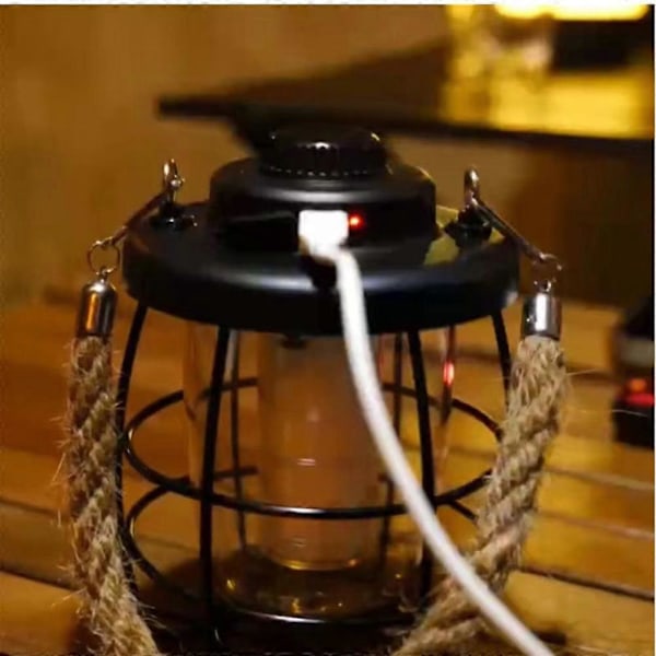Campinglampe, Bærbar USB Oppladbar Retro LED Lanterne, Justerbar Lysstyrke, ABS Aluminium Legering Materiale, Ideell for Utendørs Eventyr og Hjemmebruk