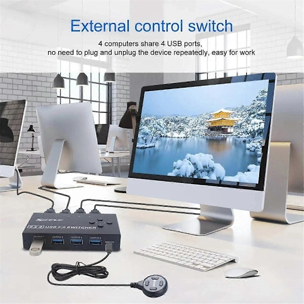 USB 3.0 Switch KM Switch Selector 4 Dator Laptop PC Stationära Datorer Hub Splitter KVM för Pro Tangentbord Mus