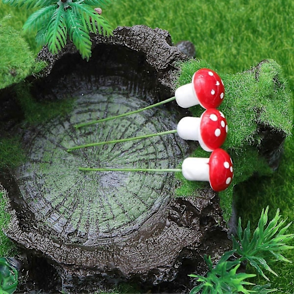 20 stk. Kunstige sopper i resin, mini røde sopper, dekorative mikrosopper, plantesett for eventyrhage i miniatyr
