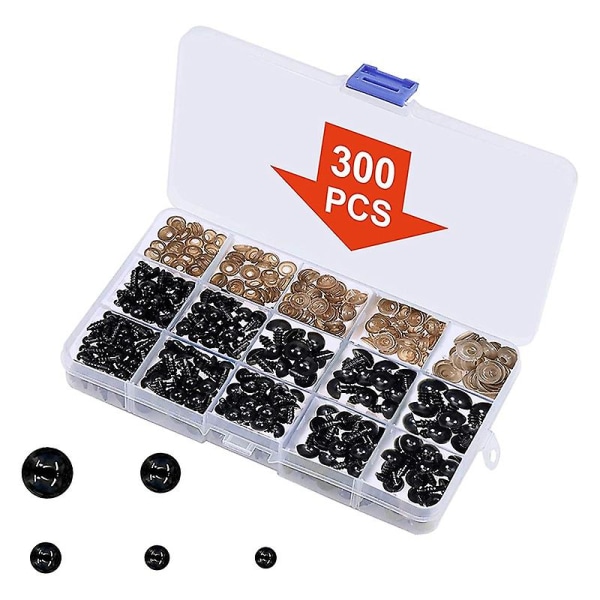 Safety Eyes With Washers, 150pcs Small Doll Eyes Craft Toy Eyes Teddy Bear Eyes 6mm/8mm/9mm/10mm/12