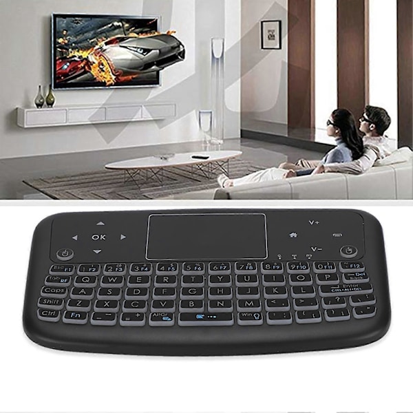 Mini Touch -litteä taustavalaistu 2.4G -painikkeella varustettu langaton näppäimistö vasemmalla ja oikealla hiiren näppäimellä