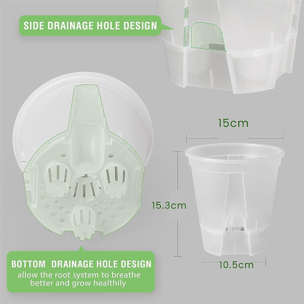 6 Tommer Transparente Plast Hagepotter Selvvannende Plantebeholdere, 5-pakning Plast Barnehage Plantepotter Wi