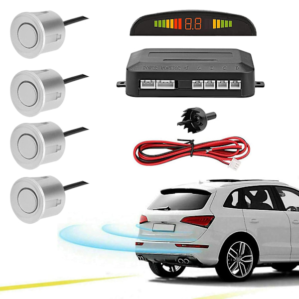 Pysäköintitutkat Autoille - Auto Pysäköintitutkajärjestelmä 4 Anturilla, Radar Kit Langaton Käänteinen Varmuuskopio LCD-Hälytys Summeri