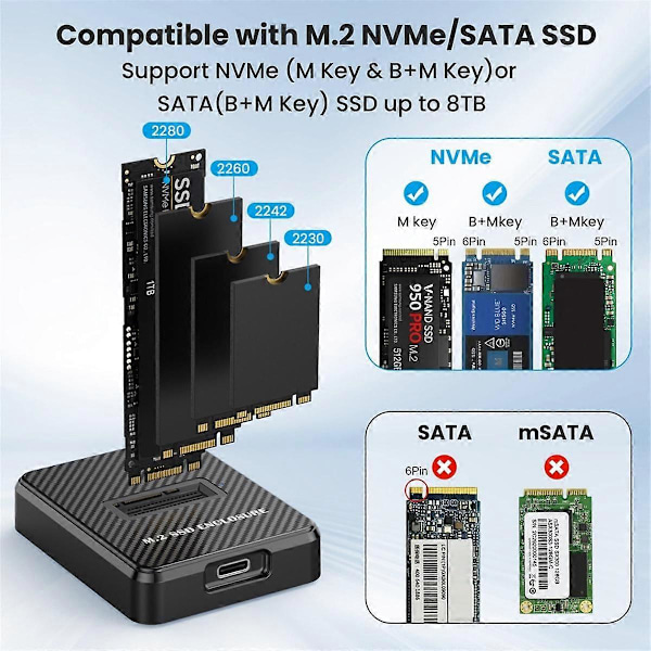 10Gbps Enkelplats M.2 SSD-kabinett Extern Hårddisklåda SATA NGFF NVME M.2 Dockningsstation SSD H