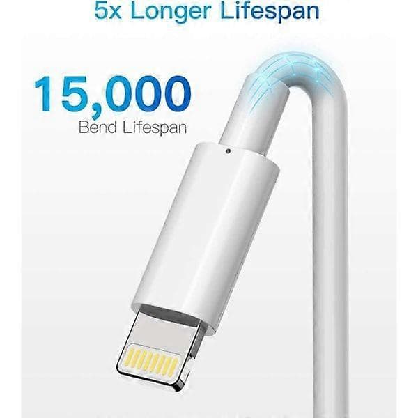 3-pakning 2 m iPPPhonnne ladekabel, USB til Lightning-kabel, iPhone-kabel kompatibel med iPhone hvit