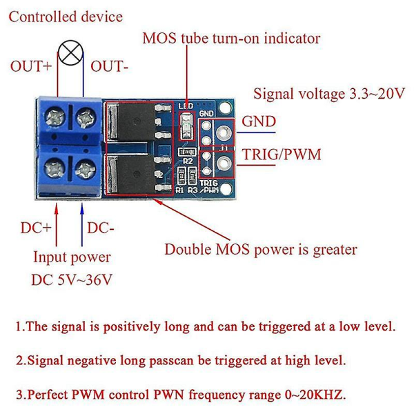 12 stk Dc 5v-36v 400w Mos Fet Trigger Switch Board Pwm Justering Elektronisk Switch Control Board Mo