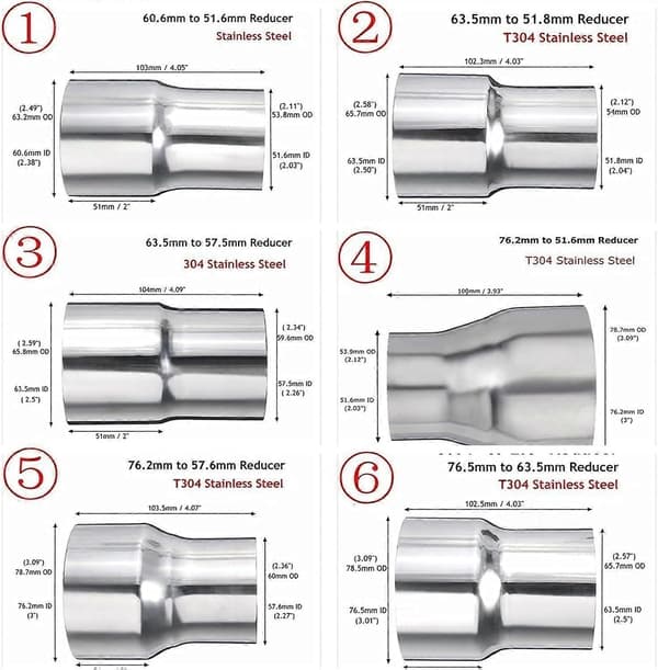 Standard Bil Rustfrit Stål Udstødningsrør Slange Rør 76Mm 63Mm 60Mm Til 63Mm 57Mm 52Mm