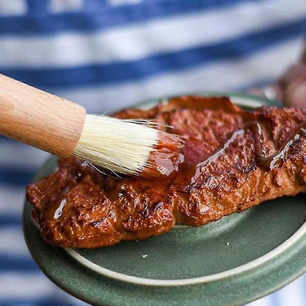 2 stk. BBQ Pensel med Bust Trehåndtak Rund Flat Bærbar for Baking og Matlaging