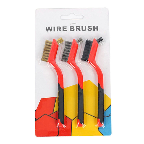 3PK Mini stålbørstesett rustfritt stål nylon kobber rød stålbørste for rengjøring rustfjerning 7in YEMAA