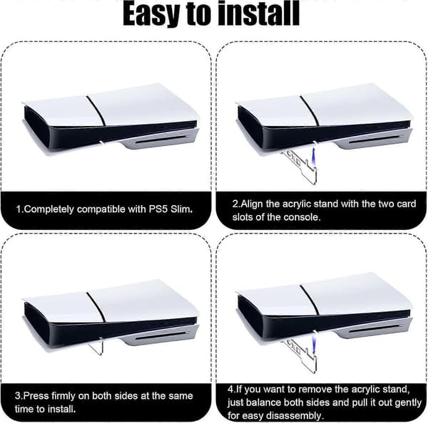 Horisontalt Stativ for PS5 Slim Konsoll, Transparent Akryl Støttestativ for PS5