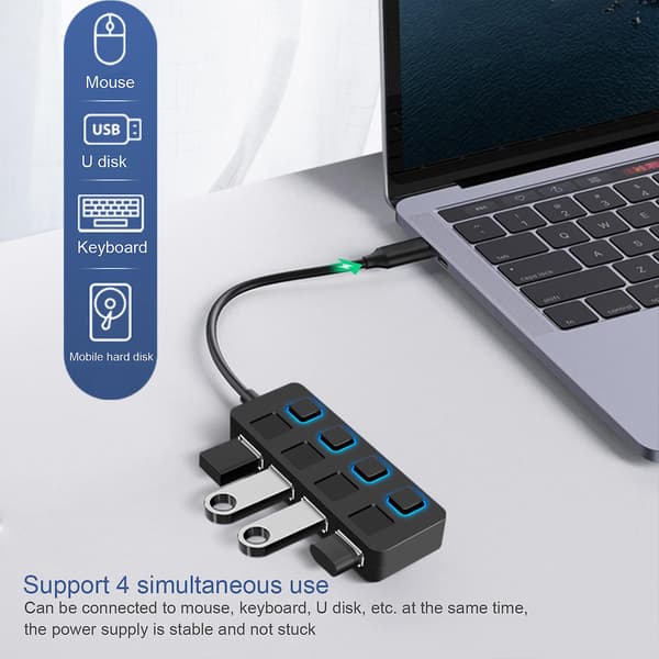 Hub-forlænger Uafhængig Switch Plug & Play Computertilbehør USB3.0 Tastatur Mus USB Hub Adapter til USB
